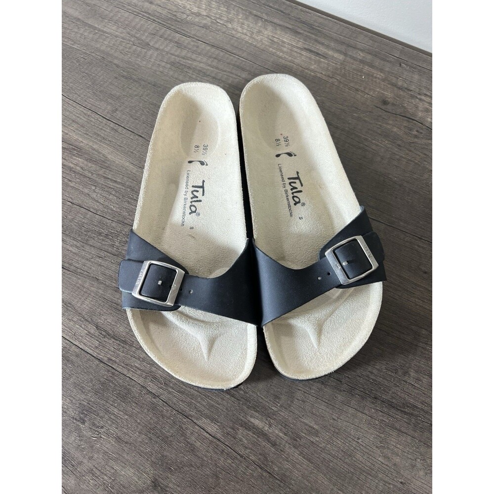 Birkenstock Tula Womens Sandals Size 8 1/2 Black Leather Slip Ons Summer